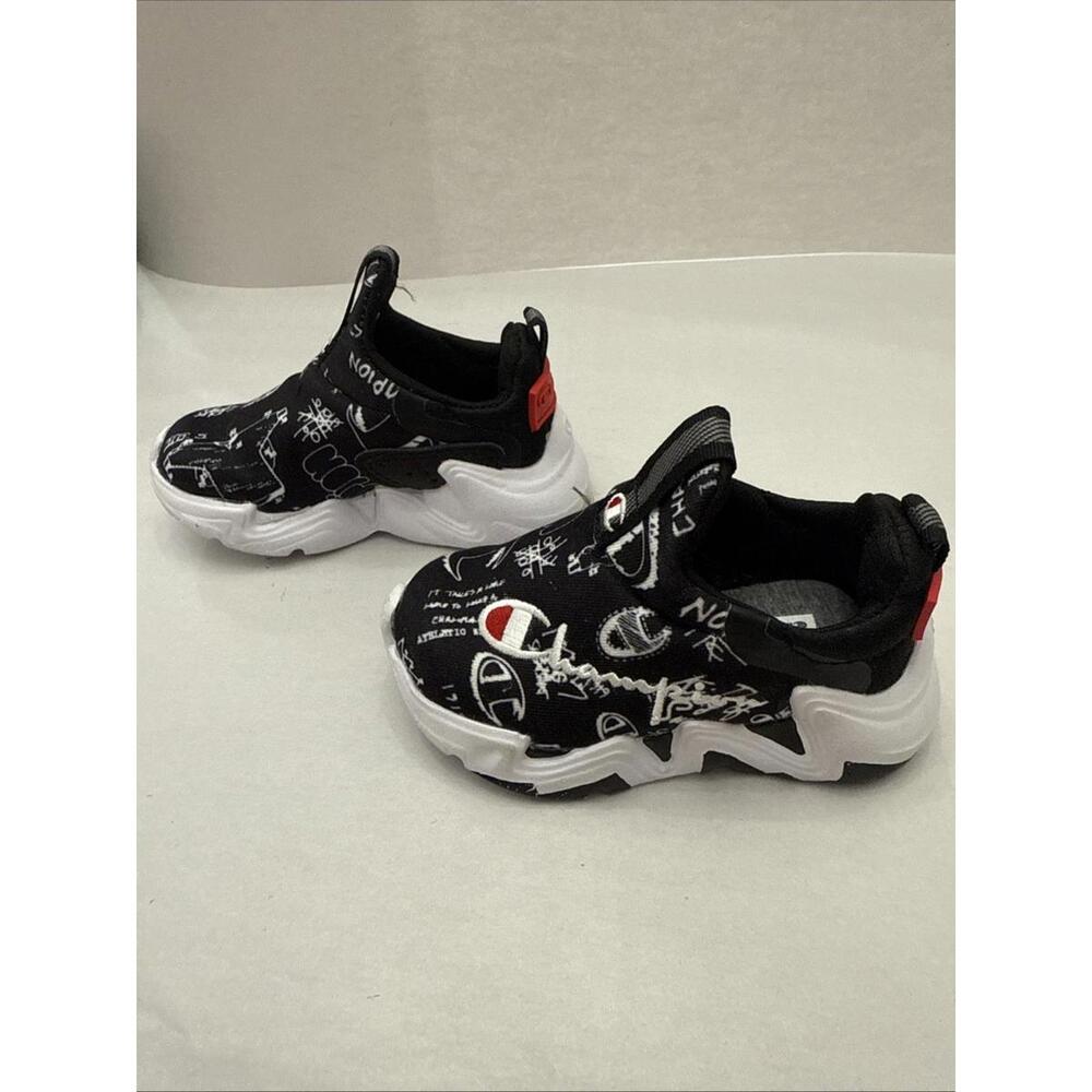 Champion Boys Hyper Apex Doodle Low Sneakers Size 4 Toddler Black White Slip On - Picture 5 of 9